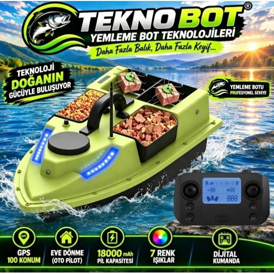 (YAKINDA) SAZAN YEMLEME (TEKNE VE BOTU) GPS 100 KONUMLU OTO PİLOT EVE DÜNÜŞ SABİT HIZ 4 HAZNELİ DİJİTAL KUMANDA 18000MAH PİL ÇANTA VE ARABA ŞARZI HEDİYE