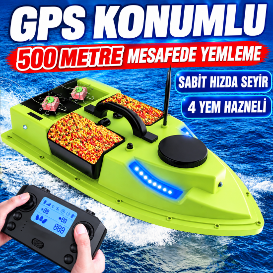 (YAKINDA) SAZAN YEMLEME (TEKNE VE BOTU) GPS 100 KONUMLU OTO PİLOT EVE DÜNÜŞ SABİT HIZ 4 HAZNELİ DİJİTAL KUMANDA 18000MAH PİL ÇANTA VE ARABA ŞARZI HEDİYE