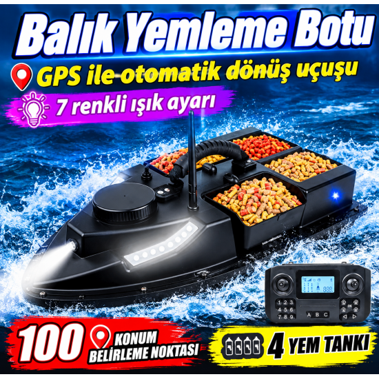 (YAKINDA)SAZAN YEMLEME (TEKNE VE BOTU) GPS 100 KONUMLU OTO PİLOT EVE DÜNÜŞ SABİT HIZ 4 HAZNELİ DİJİTAL KUMANDA 18000MAH PİL ÇANTA VE ARABA ŞARZI HEDİYE