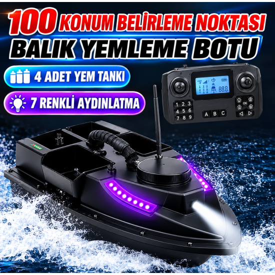 (YAKINDA)SAZAN YEMLEME (TEKNE VE BOTU) GPS 100 KONUMLU OTO PİLOT EVE DÜNÜŞ SABİT HIZ 4 HAZNELİ DİJİTAL KUMANDA 18000MAH PİL ÇANTA VE ARABA ŞARZI HEDİYE
